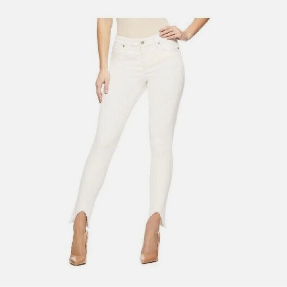 Sofia Vergara Jeans Mid Rise Skinny Distressed Ankles Jeans, WHITE, 4